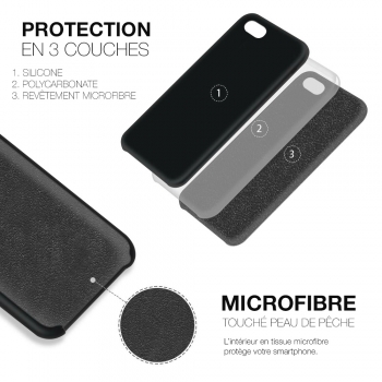 Coque Silicone Moxie BeFluo Fine et Légère pour iPhone 7, Intérieur Microfibre - Noir