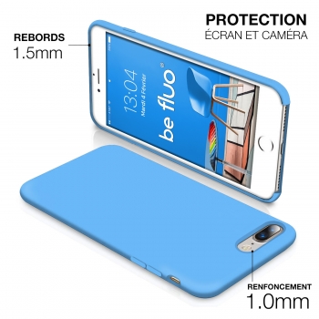 Moxie Coque iPhone 7 Plus/8 Plus [BeFluo] Coque Silicone Fine et Légère pour iPhone 8 Plus et iPhone 7 Plus, Intérieur Microfibre, Coque Anti-chocs et Anti-rayures pour iPhone 8+/7+ - Bleu Clair
