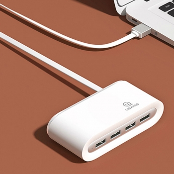 Usams Hub Multiports USB [US-SJ238] Hub comprenant 4 Ports USB 2.0 jusqu'à 480Mbps, Haute Vitesse, Plug and Play - Blanc
