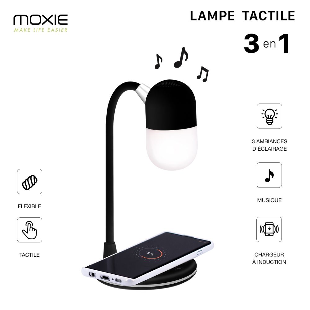 LAMPE 3 EN 1 - Lampe - Speaker Bluetooth - Chargeur Induction - Coloris Noir