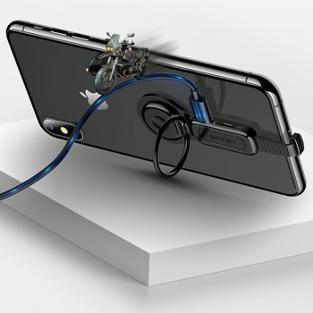 Double Adaptateur Audio Lightning, Usams [AU06] Double Lightning supportant la Charge et l'Audio en 2A, iOS 7.0 ou Supérieur, Support Ring Holder Intégré, Se fixe au dos du téléphone - Noir
