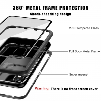 Coque Magnétique pour iPhone XS/X, Moxie [Bump Magnet] Coque Bumper en Métal Magnétique, Protection Intégrale, Verre Trempé à l'arrière, Coque pour iPhone XS 5.8" et iPhone X - Noir