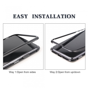 Coque Magnétique pour iPhone XS/X, Moxie [Bump Magnet] Coque Bumper en Métal Magnétique, Protection Intégrale, Verre Trempé à l'arrière, Coque pour iPhone XS 5.8" et iPhone X - Noir