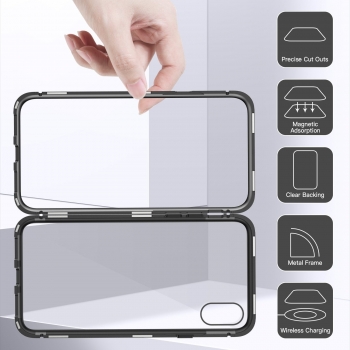 Coque Magnétique pour iPhone XS/X, Moxie [Bump Magnet] Coque Bumper en Métal Magnétique, Protection Intégrale, Verre Trempé à l'arrière, Coque pour iPhone XS 5.8" et iPhone X - Noir