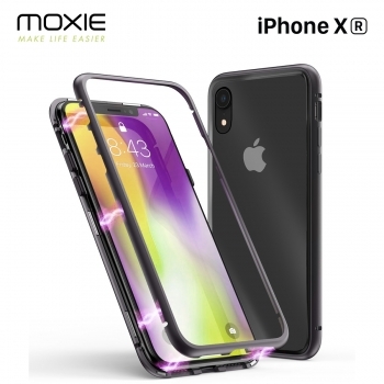 Coque Magnétique pour iPhone XR, Moxie [Bump Magnet] Coque Bumper en Métal Magnétique, Protection Intégrale, Verre Trempé à l'arrière, Coque pour iPhone XR 6.1" - Noir