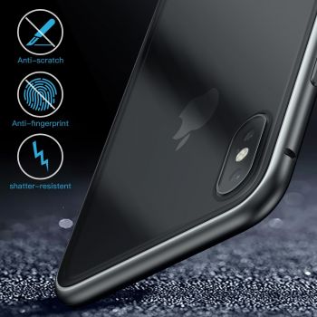 Coque Magnétique / Vitre de protection arrière iPhone X / XS Noir / Noir