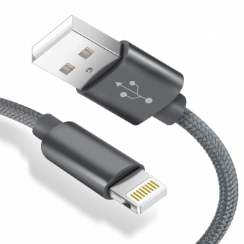 Câble Lightning, Moxie [DATANYLON] Câble Lightning renforcé en Nylon tressé supportant la Charge et la Synchronisation des données en 2A, longueur 100CM - Gris