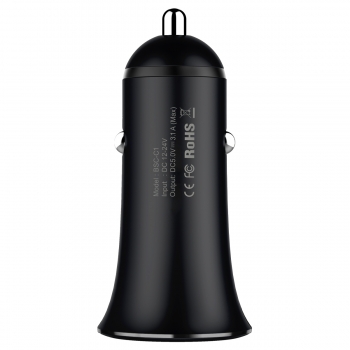 Chargeur Allume Cigare 2 USB, Baseus [CCLB-01] [Small Trumpet 5V/3.1A] 2 ports USB, Finition Métal, Compact, Indicateur LED [Black] - Noir