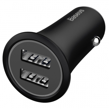 Chargeur Allume Cigare 2 USB, Baseus [CCLB-01] [Small Trumpet 5V/3.1A] 2 ports USB, Finition Métal, Compact, Indicateur LED [Black] - Noir