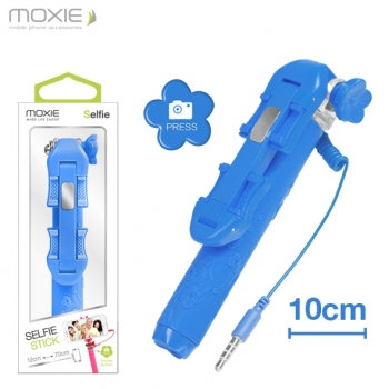 Mini Perche Téléscopique Selfie Moxie Bleu à Fil et Bouton Déclencheur