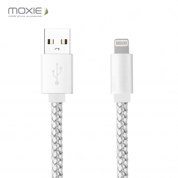Câble data Moxie cuir tressé Silver compatible iPhone 5/5S/5C/SE/6/6S/6+/6S+/7/7+