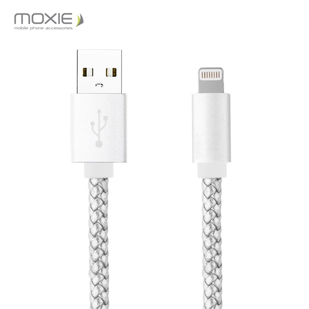 Câble data Moxie cuir tressé Silver compatible iPhone 5/5S/5C/SE/6/6S/6+/6S+/7/7+