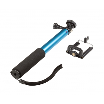Perche aluminium téléscopique Selfie bleu pour smartphones, GoPro