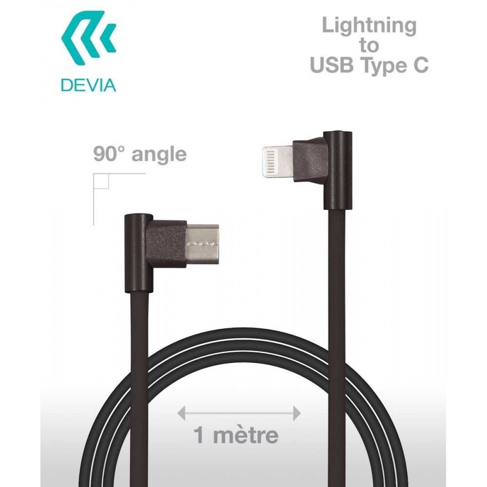 Cable Data DEVIA Coudé Lightning to USBC couleur noire