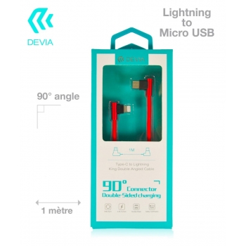 Cable Data DEVIA Coudé Lightning to USBC couleur rouge