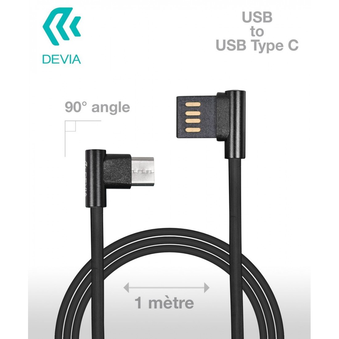 Cable Data DEVIA Coudé USBC to USB couleur noire