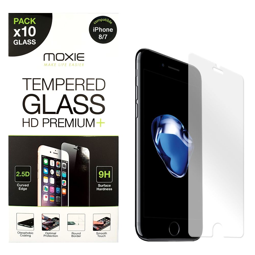 Pack x10** Protection d'écran en verre trempé iPhone 8 / 7 / SE 2020, Moxie  [Glass HD Premium+] [2.5D 9H] Film en verre véritable pour iPhone 8 / 7 -  Transparent