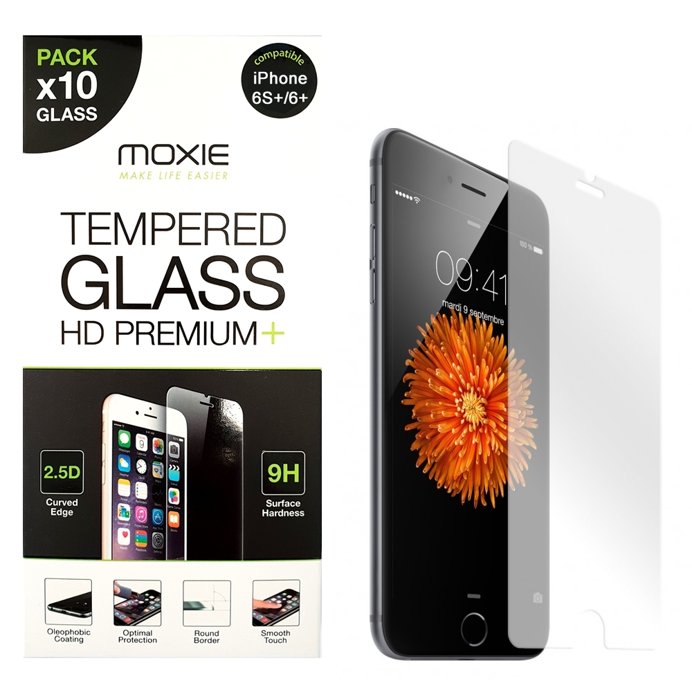 **Pack x10** Protection d'écran en verre trempé iPhone 6S Plus / 6 Plus, Moxie [Glass HD Premium+] [2.5D 9H] Film en verre véritable pour iPhone 6S+ / 6+