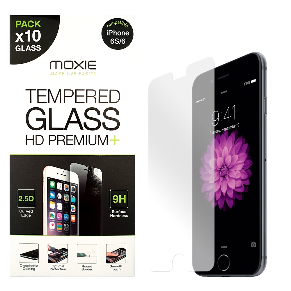 **Pack x10** Protection d'écran en verre trempé iPhone 6S / 6, Moxie [Glass HD Premium+] [2.5D 9H] Film en verre véritable pour iPhone 6S / 6 - Transparent