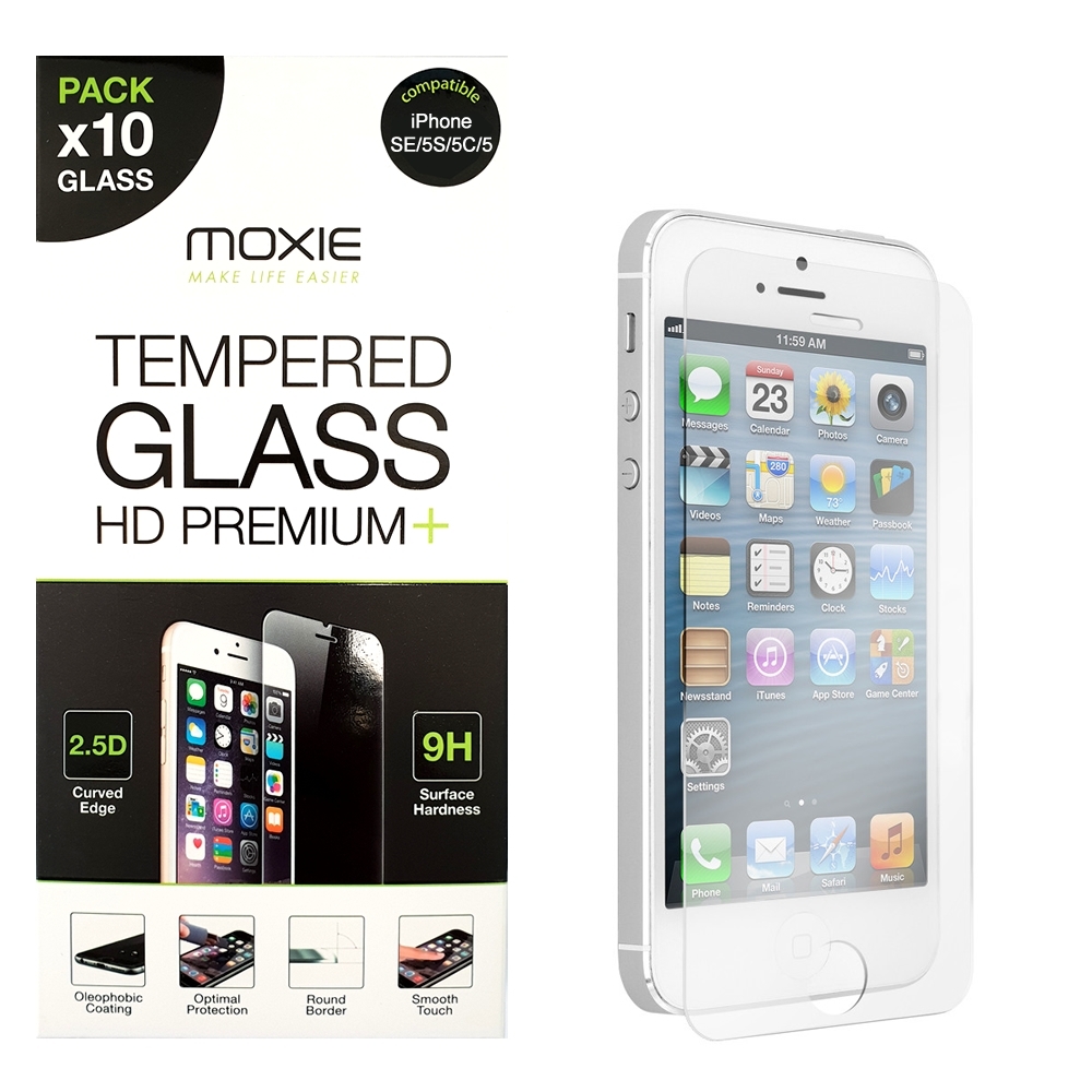 **Pack x10** Protection d'écran en verre trempé iPhone SE / 5S / 5C / 5, Moxie [Glass HD Premium+] [2.5D 9H] Film en verre véritable pour iPhone SE / 5S / 5C / 5 - Transparent