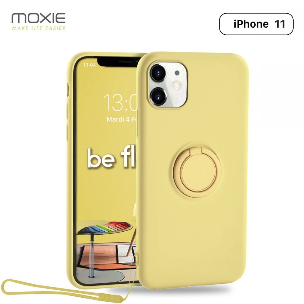 Moxie Coque iPhone 11 [BeLoop®] - Coque Silicone Fine et Légère pour iPhone 11 avec Ring Holder intégré - Intérieur Microfibre, Coque Anti-chocs et Anti-rayures pour iPhone 11  - JAUNE