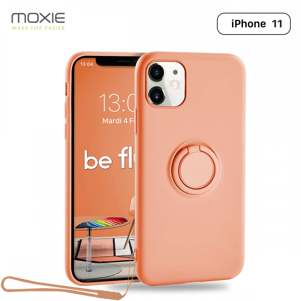 Moxie Coque iPhone 11 [BeLoop®] - Coque Silicone Fine et Légère pour iPhone 11 avec Ring Holder intégré - Intérieur Microfibre, Coque Anti-chocs et Anti-rayures pour iPhone 11  - ORANGE