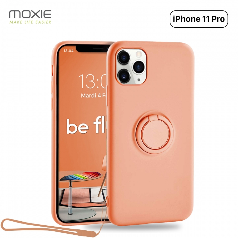 Moxie Coque iPhone 11 PRO [BeLoop®] - Coque Silicone Fine et Légère pour iPhone 11 Pro avec Ring Holder intégré - Intérieur Microfibre, Coque Anti-chocs et Anti-rayures pour iPhone 11 Pro  - ORANGE