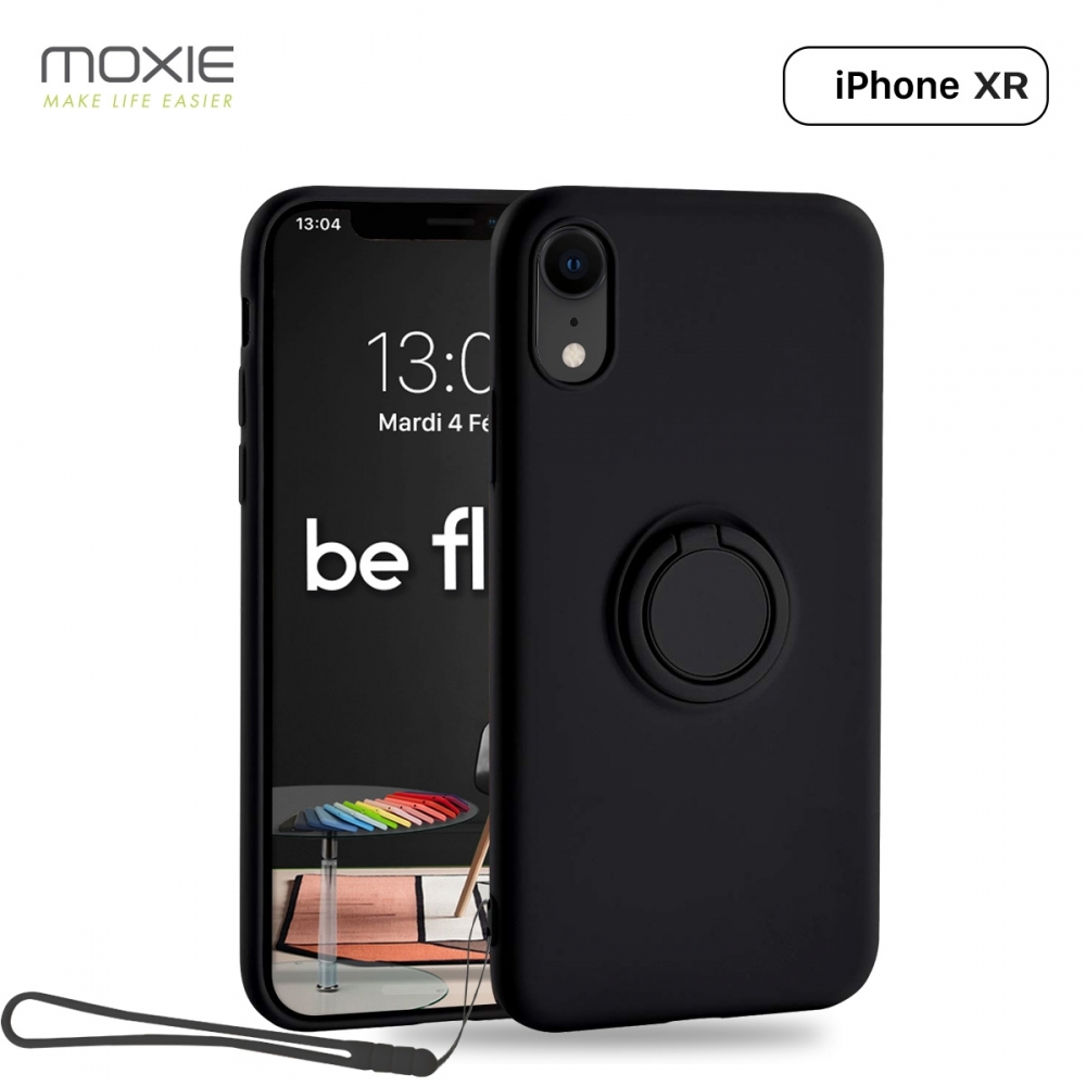 Moxie Coque iPhone XR [BeLoop®] - Coque Silicone Fine et Légère pour iPhone XR avec Ring Holder intégré - Intérieur Microfibre, Coque Anti-chocs et Anti-rayures pour iPhone XR  - NOIR
