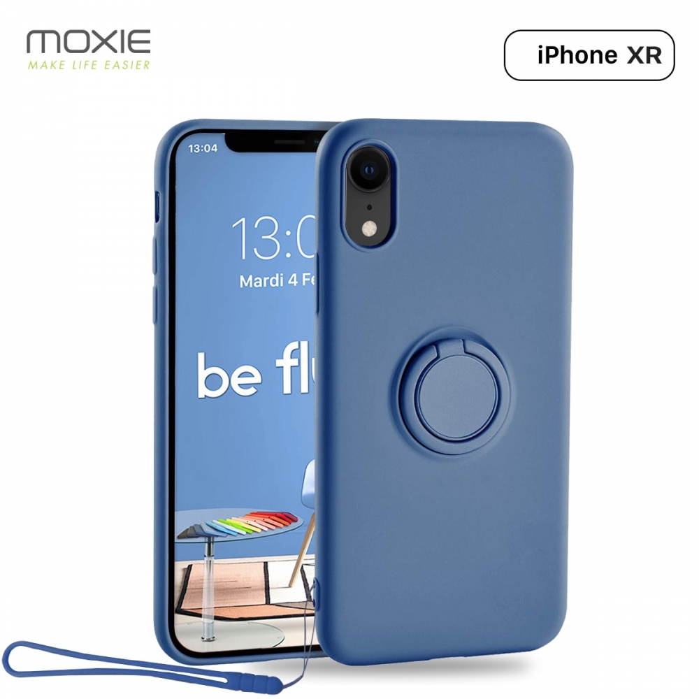 Moxie Coque iPhone XR [BeLoop®] - Coque Silicone Fine et Légère pour iPhone XR avec Ring Holder intégré - Intérieur Microfibre, Coque Anti-chocs et Anti-rayures pour iPhone XR  - BLEU