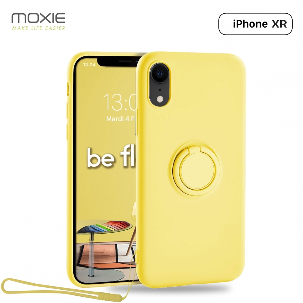 Moxie Coque iPhone XR [BeLoop®] - Coque Silicone Fine et Légère pour iPhone XR avec Ring Holder intégré - Intérieur Microfibre, Coque Anti-chocs et Anti-rayures pour iPhone XR  - JAUNE