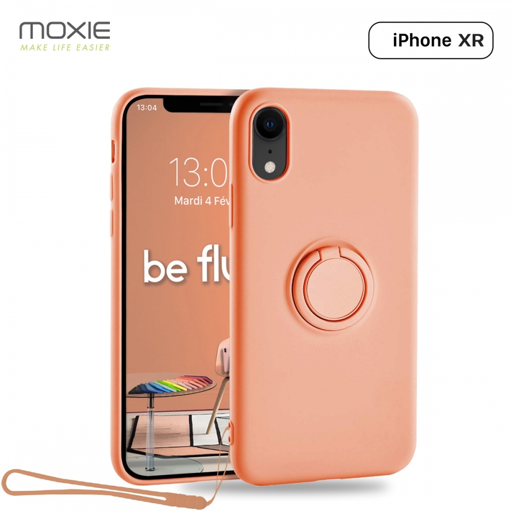 Moxie Coque iPhone XR [BeLoop®] - Coque Silicone Fine et Légère pour iPhone XR avec Ring Holder intégré - Intérieur Microfibre, Coque Anti-chocs et Anti-rayures pour iPhone XR  - ORANGE