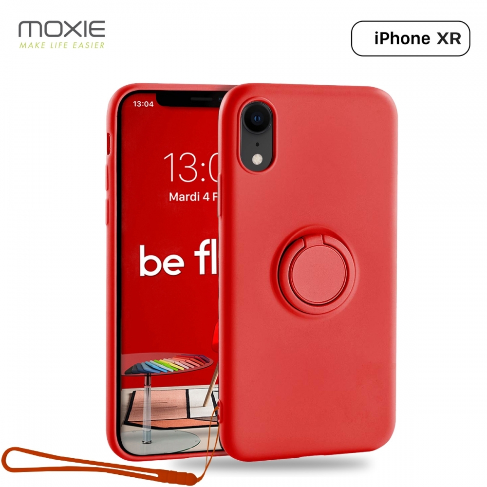 Moxie Coque iPhone XR [BeLoop®] - Coque Silicone Fine et Légère pour iPhone XR avec Ring Holder intégré - Intérieur Microfibre, Coque Anti-chocs et Anti-rayures pour iPhone XR  - ROUGE