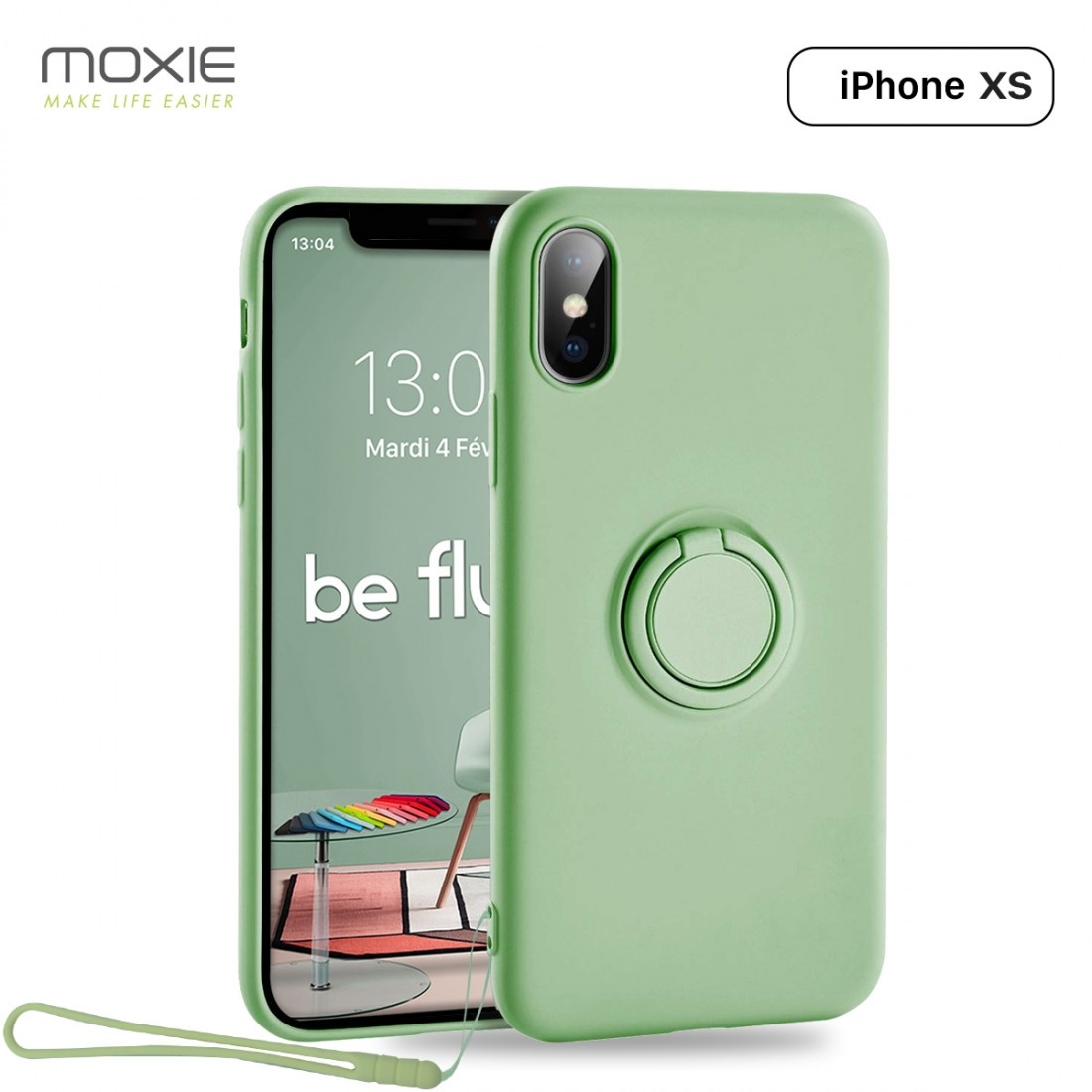 Moxie Coque iPhone X/XS [BeLoop®] - Coque Silicone Fine et Légère pour iPhone X/XS avec Ring Holder intégré - Intérieur Microfibre, Coque Anti-chocs et Anti-rayures pour iPhone X/XS  - VERT