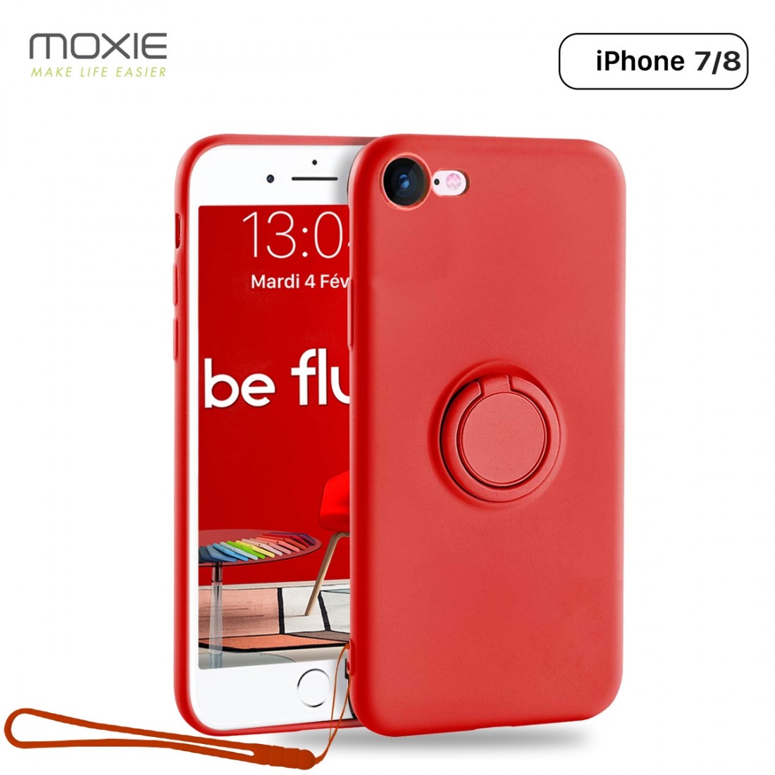 Moxie Coque iPhone 7/8/SE 2020 [BeLoop®] - Coque Silicone Fine et Légère pour iPhone 7/8/SE 2020 avec Ring Holder intégré - Intérieur Microfibre, Coque Anti-chocs et Anti-rayures pour iPhone 7/8/SE 2020  - ROUGE