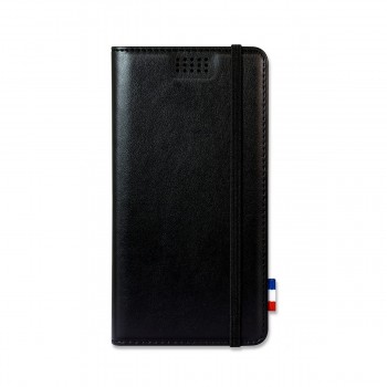 Le Berverly, Étui Folio Universel avec porte-carte, [PU Luxe Noir] système rotatif adhésif 3M repositionnable Accès appareil photo Rapide et Facile, Taille XL