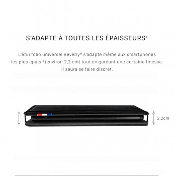 Le Berverly, Étui Folio Universel avec porte-carte, [PU Luxe Noir] système rotatif adhésif 3M repositionnable Accès appareil photo Rapide et Facile, Taille XL