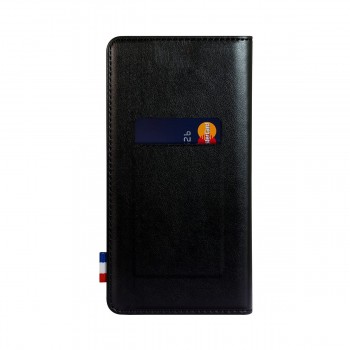 Le Berverly, Étui Folio Universel avec porte-carte, [PU Luxe Noir] système rotatif adhésif 3M repositionnable Accès appareil photo Rapide et Facile, Taille L