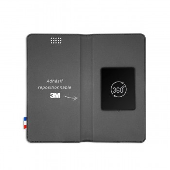 Le Berverly, Étui Folio Universel avec porte-carte, [PU Luxe Noir] système rotatif adhésif 3M repositionnable Accès appareil photo Rapide et Facile, Taille L