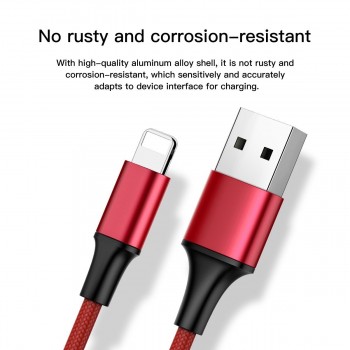 Moxie Câble 3 en 1  Lightning / Micro-USB / USB Type-C 3A 1.2M en Nylon tressé - Rouge