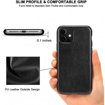 Coque iPhone 11, Moxie [BiMat Black] Coque en TPU Souple, Revêtement en Cuir Synthétique pour iPhone 11 - Noir