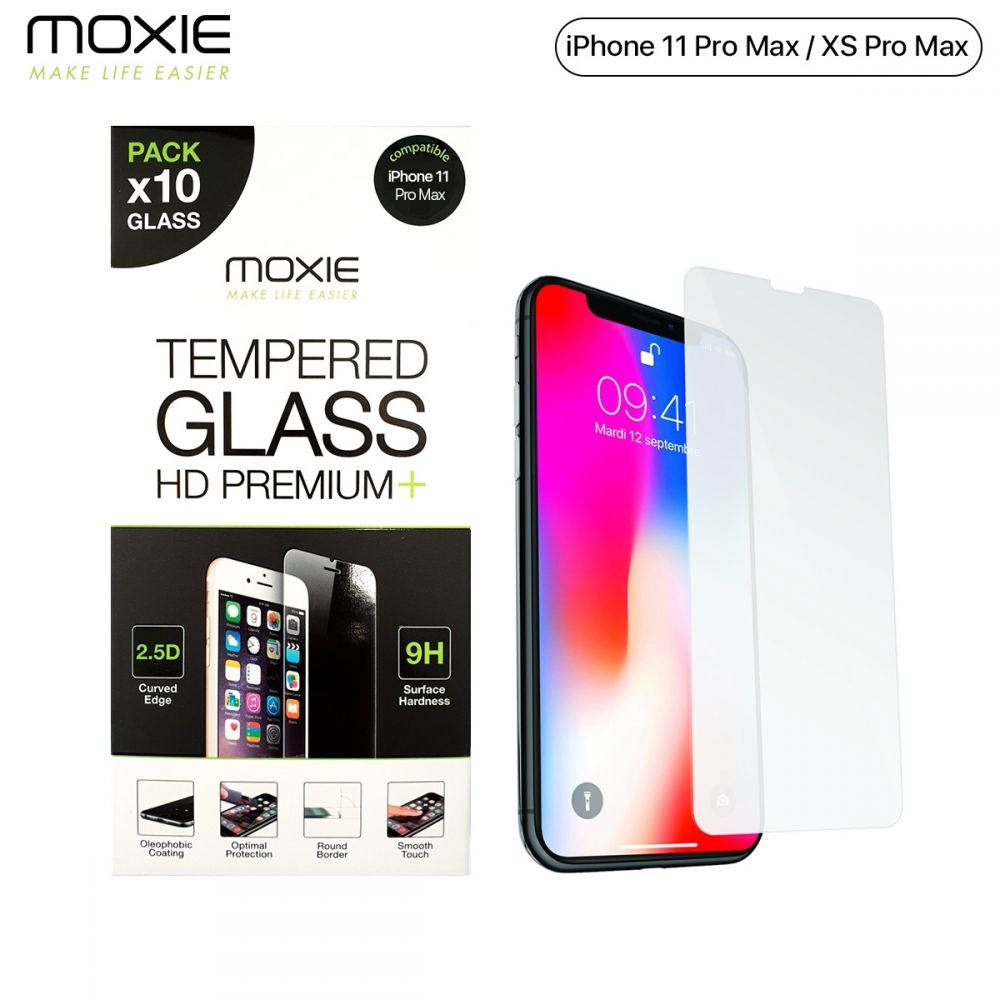 Pack x10** Protection d'écran en verre trempé iPhone XS Max / 11 Pro Max,  Moxie [Glass HD Premium+] [2.5D 9H] Film en verre véritable pour iPhone XS  Max - 11 Pro Max - Transparent