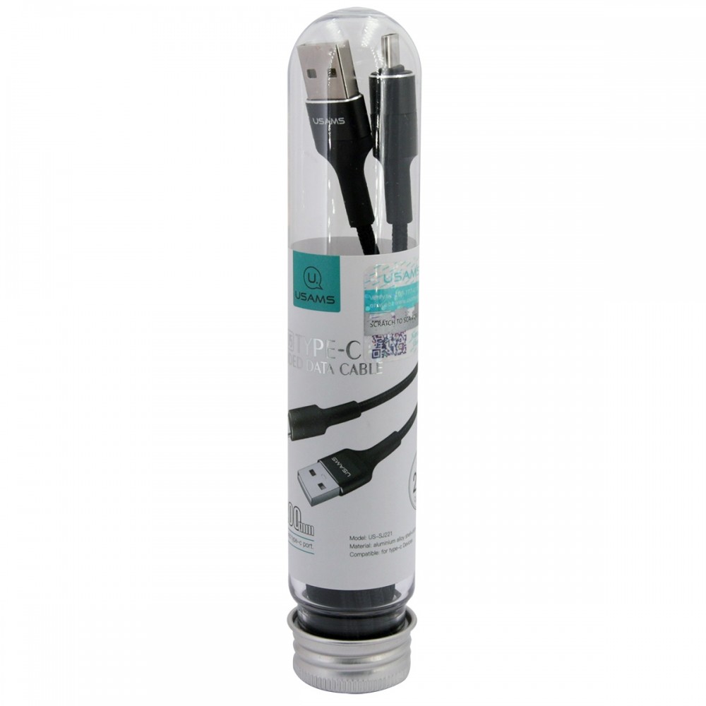 Câble Type C, USAMS [USAMSTUBE] Câble Type-C renforcé en Nylon tressé supportant la Charge et la Synchronisation des données en 2A, longueur 120CM - Noir