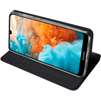 Etui portefeuille DUX Ducis en cuir PU avec porte-carte et fonction vidéo pour Huawei Y6 2019 - NOIR