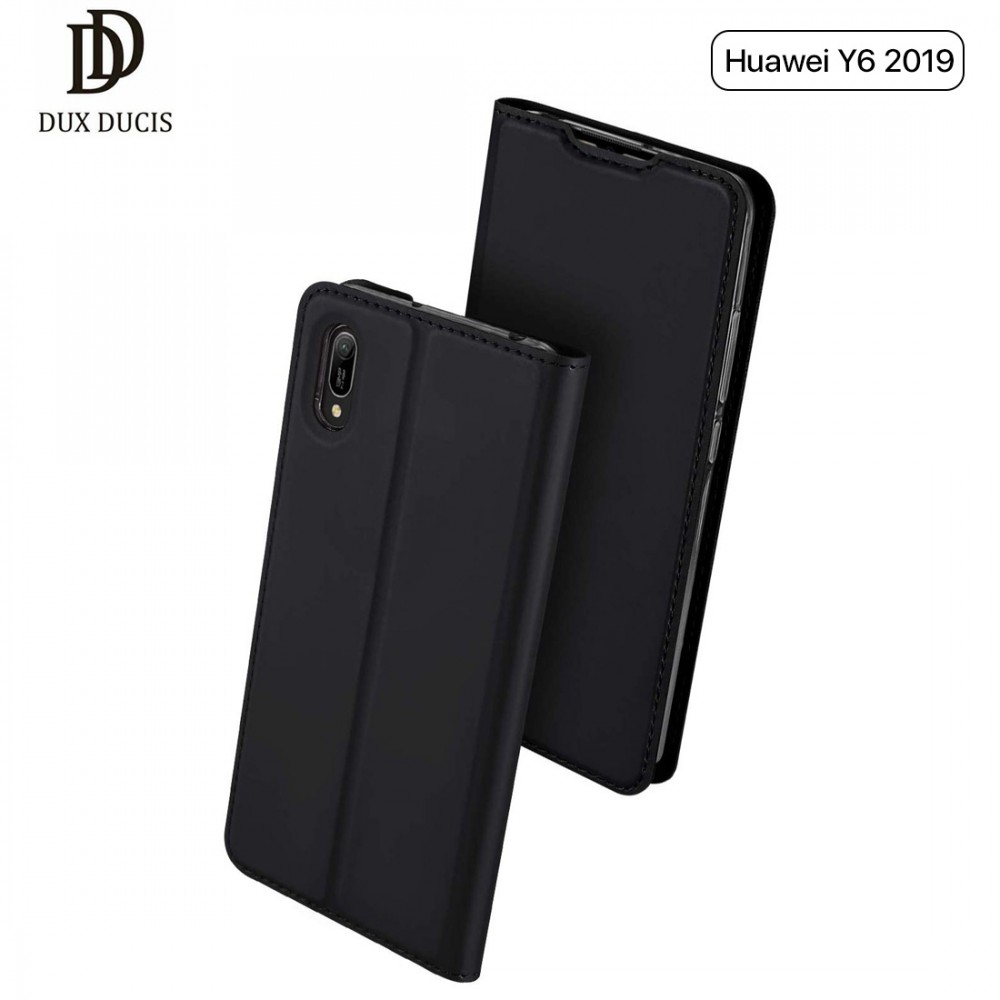 Etui portefeuille DUX Ducis en cuir PU avec porte-carte et fonction vidéo pour Huawei Y6 2019 - NOIR