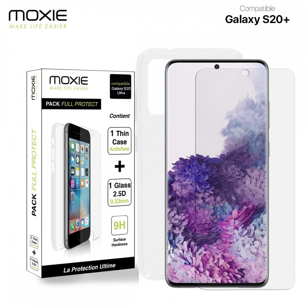 Pack FullProtect 1 coque + 1 verre trempé 3D incurvé Moxie pour Galaxy S20+