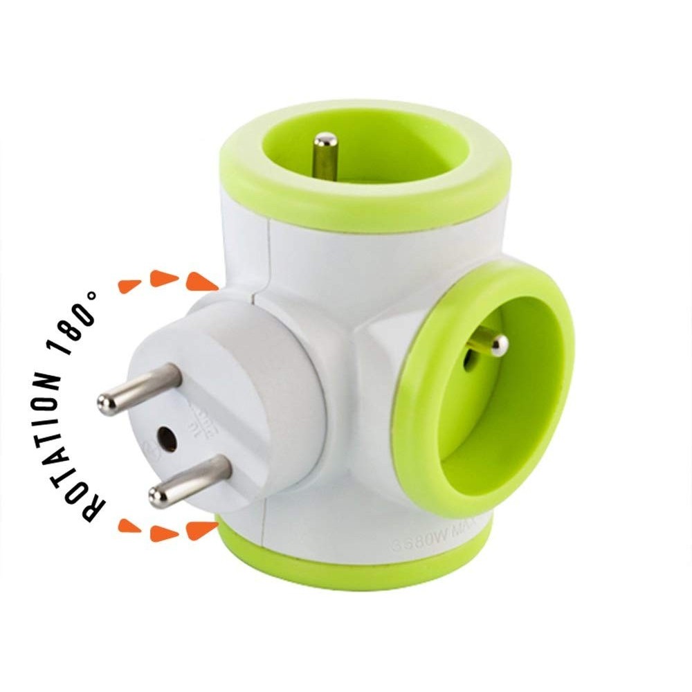 WATT&CO Multiprise x3 Triplite 16A Embout rotatif - VERT