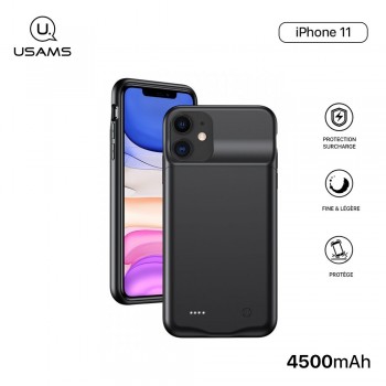 Usams Coque Batterie pour iPhone 11 Pro Max - US-CD112 -  Coque Batterie 4500mAh Fine et Légère, Ultra Sécurisée pour iPhone 11 Pro Max, Coque Renforcée contre les Impacts - Noir