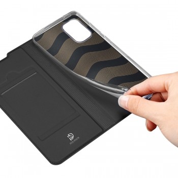 Etui portefeuille DUX Ducis en cuir PU avec porte-carte et fonction vidéo pour Galaxy A41 - NOIR