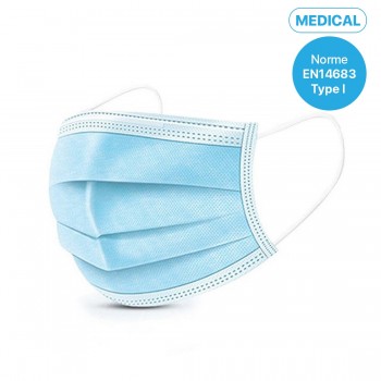 Boite de 50 Masque 3 PLIS TYPE I médical EN14683 - boite Vog Protect