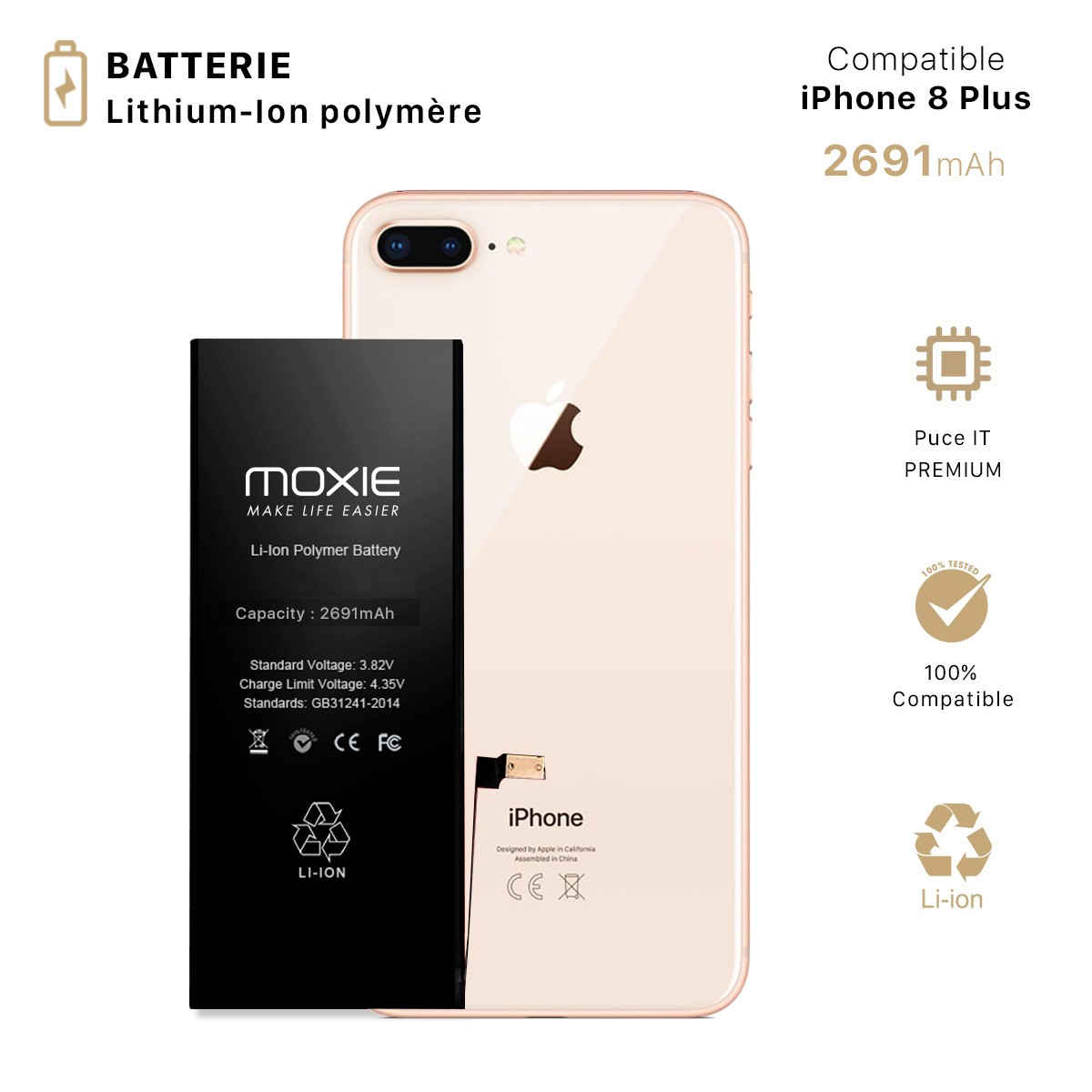 Batterie pour iPhone 8 Plus Li ion Polymer Capacité Original 2691mAh
